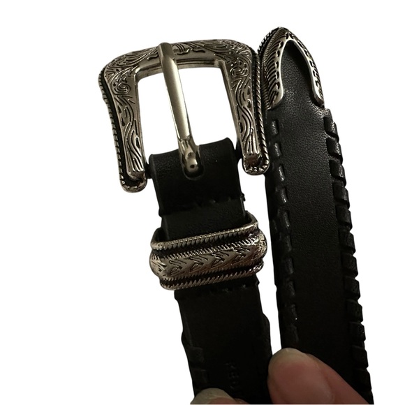 Rebecca Minkoff Skinny Leather Western Style Belt Black Braided Edge L main image 12